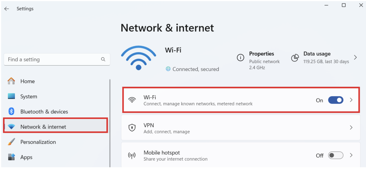 Click Network & internet and select Wi-Fi